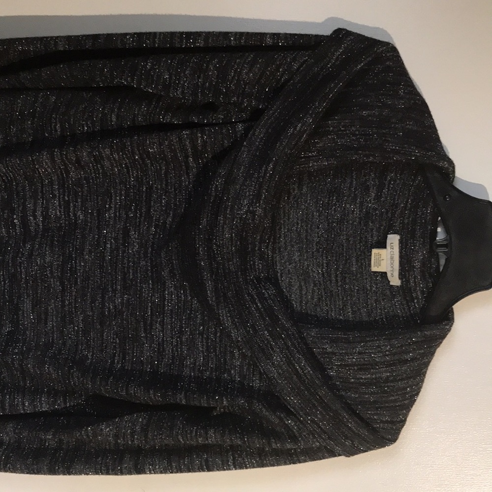 Liz Claiborne Cowl Neck Sweater Womens L Black Silver Marled Knit Long Sleeve - Picture 12 of 12